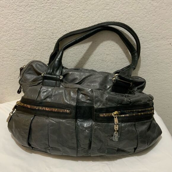 SEE BY CHLOE Large DAYTRIPPER Gray Black Leather Crossbody Handbag Purse Y2K - Picture 1 of 16